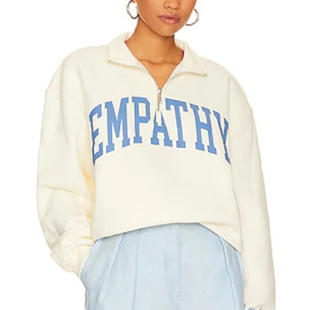 Mayfair Group Empathy Cream and Blue Quarter Zip Women's Sweater